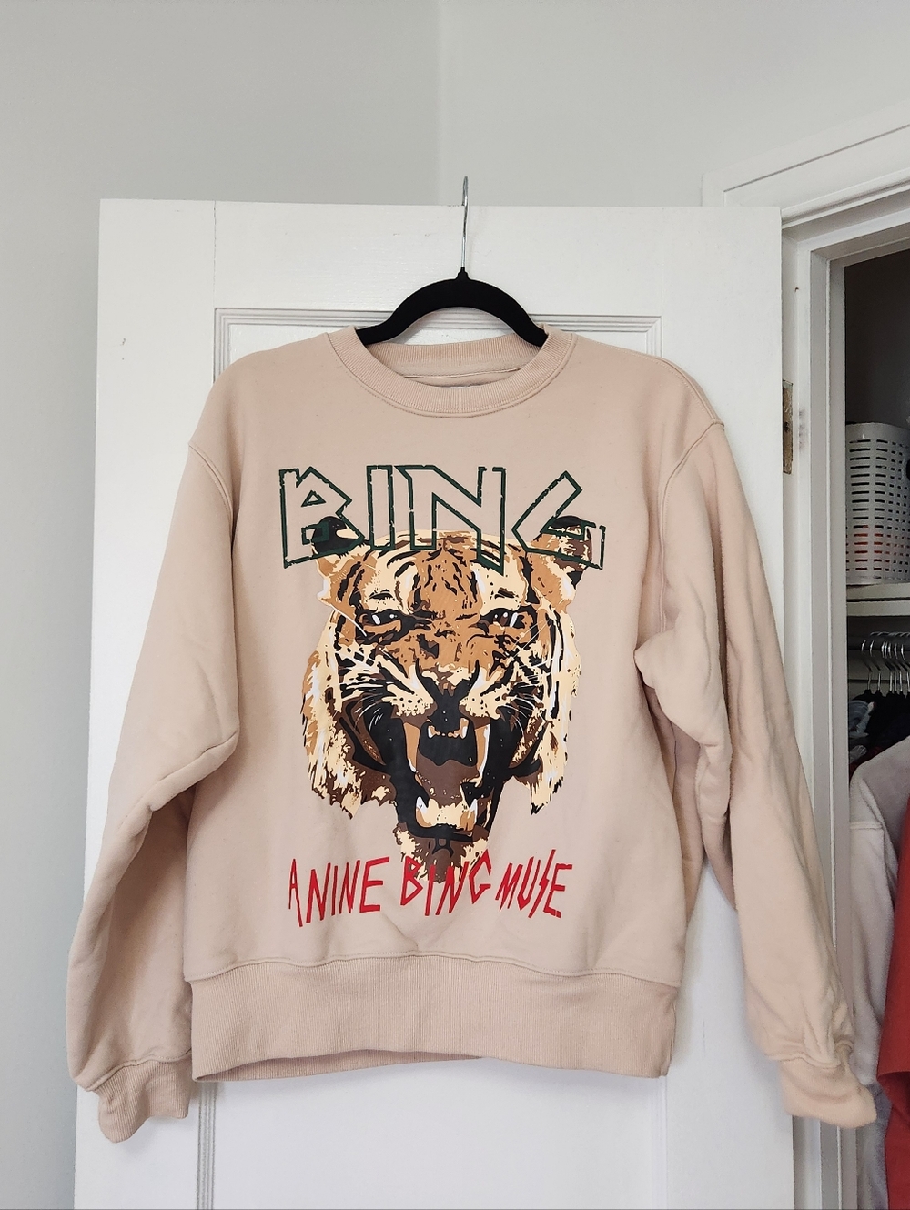 Anine Bing Mise Graphic Cream Tiger Sweater size large